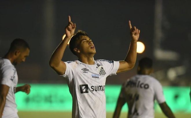 Kaio Jorge, do Santos FC, comemora gol contra o Cianorte (Foto: Ivan Storti/Santos FC)