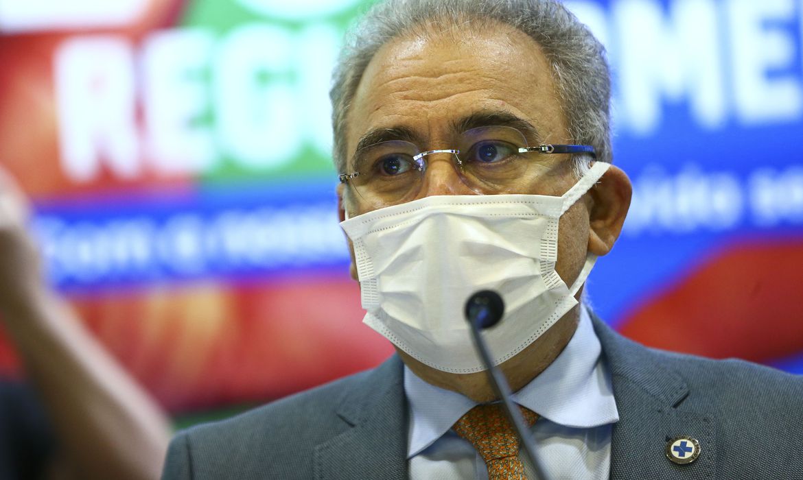O ministro da Saúde, Marcelo Queiroga, durante o lançamento da campanha de doação de sangue no Dia Mundial do Doador de Sangue.
