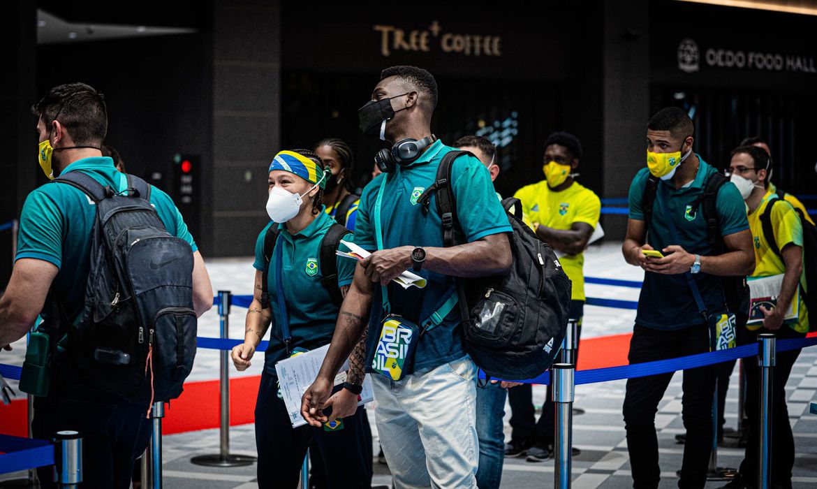 12.07.2021 Jogos Olímpicos Tóquio 2020 - Chegada da equipe olímpica de Boxe no aeroporto de Haneda, Tóquio.