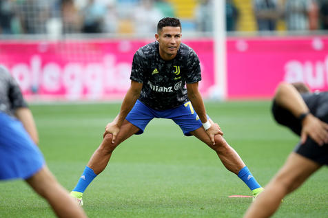 Juventuss Cristiano Ronaldo looks on prior the Italian Serie A soccer match Udinese Calcio vs Juventus FC at the Friuli - Dacia Arena stadium in Udine, Italy, 22 August 2021. ANSA/GABRIELE MENIS