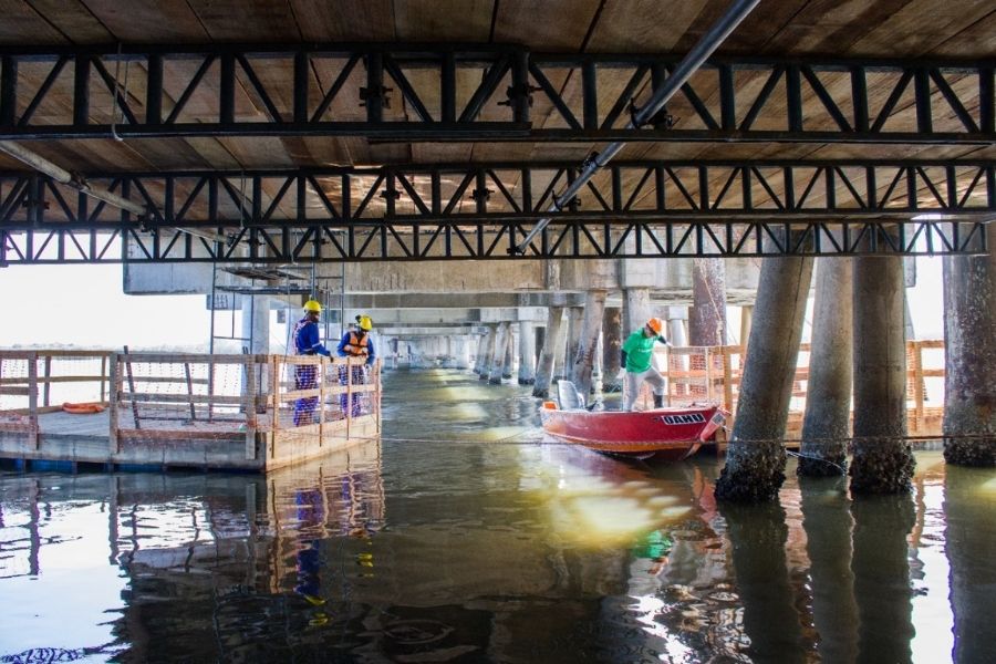 Andaimes e balsas terminam de ser montados para obra da Ponte dos Barreiros