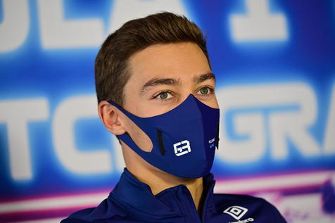 epa09442956 British driver George Russell of Williams Racing attends a press conference at Circuit Zandvoort, the Netherlands, 02 September 2021. The Formula One Grand Prix of the Netherlands will be held at the Circuit Zandvoort race track on 05 September 2021.  EPA/ANDREJ ISAKOVIC/POOL