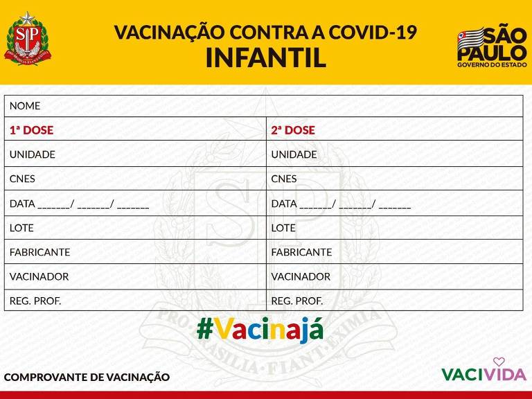 carteira de vacinação infantil covid-19