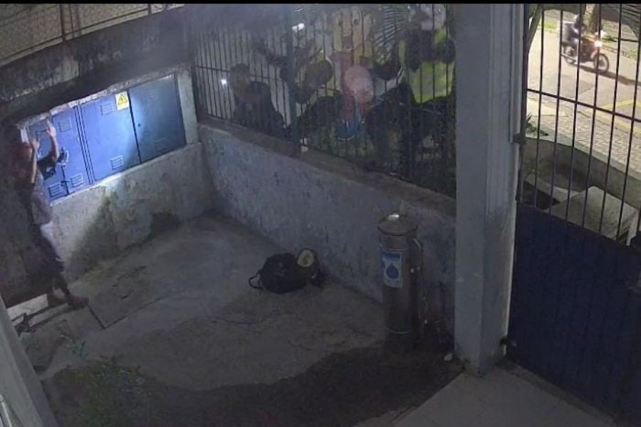 Câmeras flagram tentativa de furto de fiação em escola de Santos