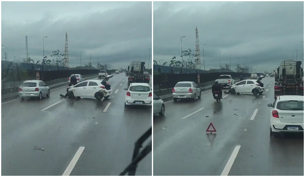 Carro derrapa e fica no meio da Rodovia Cônego Domênico Rangoni