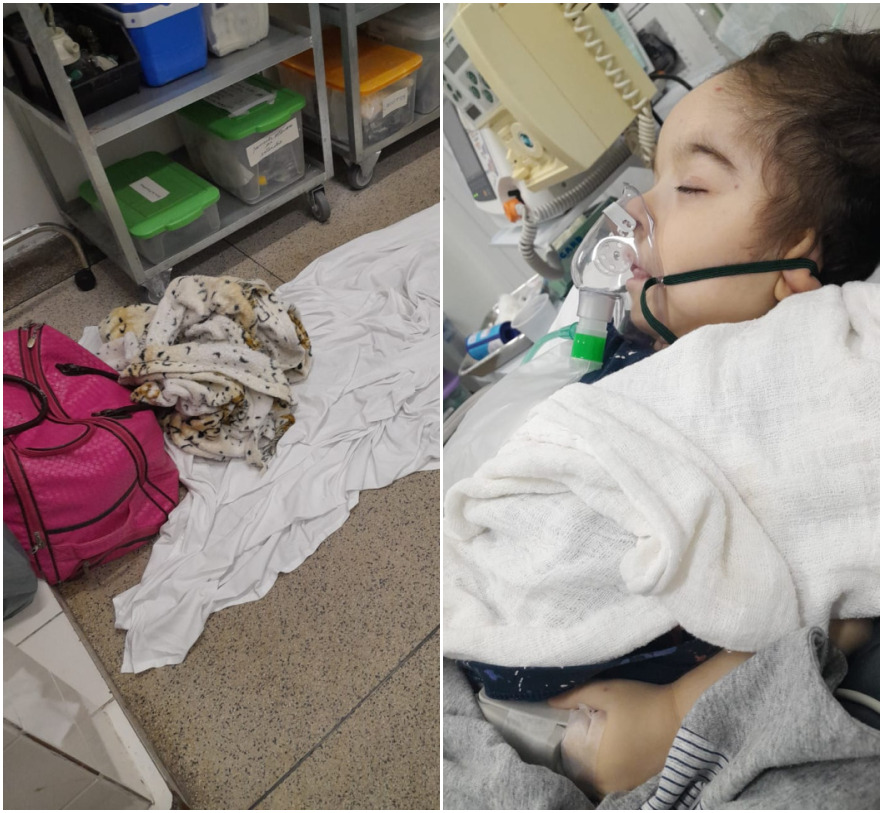 Mãe dorme no chão de hospital de SV enquanto aguarda vaga para a realização de exame para filho