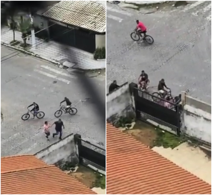 Quadrilha de bicicleta cerca e rouba casal  em Praia Grande; Vídeo 