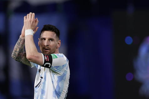 epa09850218 Lionel Messi of Argentina celebrates after scoring during the 2022 World Cup Qatar South American qualifier soccer match between Argentina and Venezuela at La Bombonera stadium in Buenos Aires, Argentina, 25 March 2022.  EPA/Juan Ignacio Roncoroni