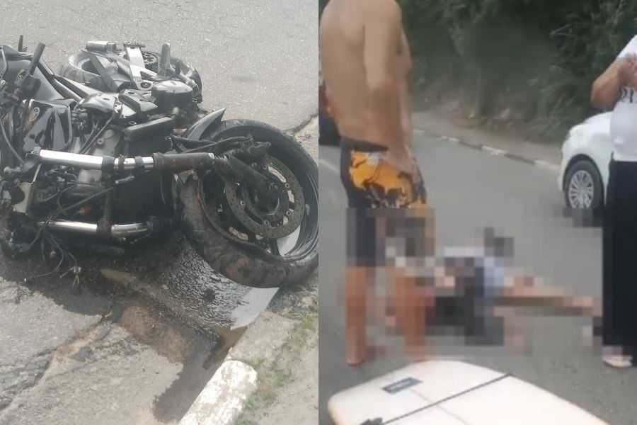 Motociclista morre e ciclista sai ileso após grave acidente em Guarujá