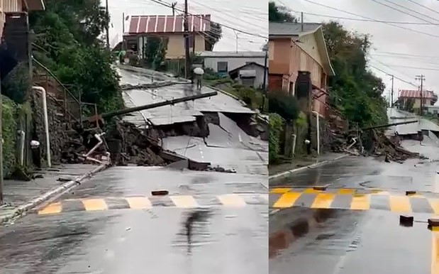 Rua desmorona em Gramado e moradores saem das casas