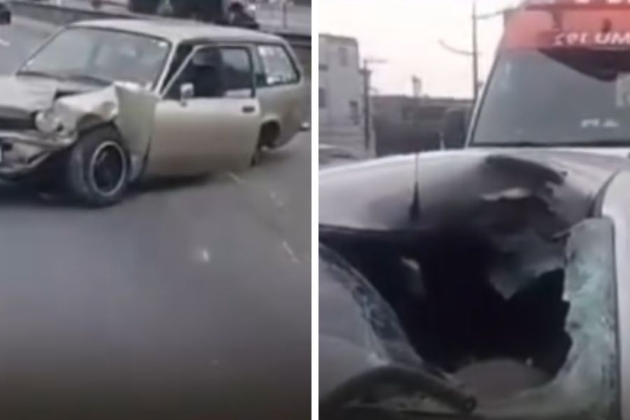 Roda solta de carro, atinge quatro veículos e deixa pessoas feridas; VÍDEO