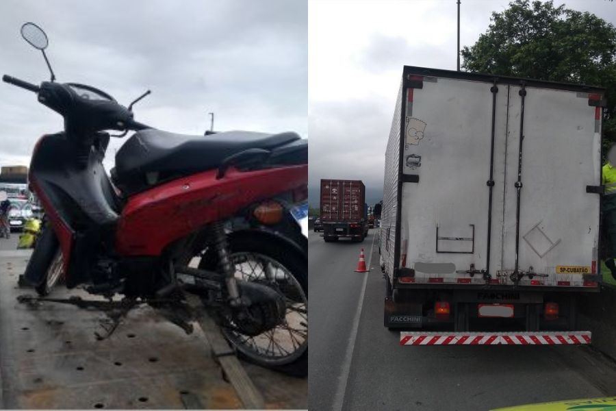 Pneu de moto estoura e garupa é atropelado por caminhão