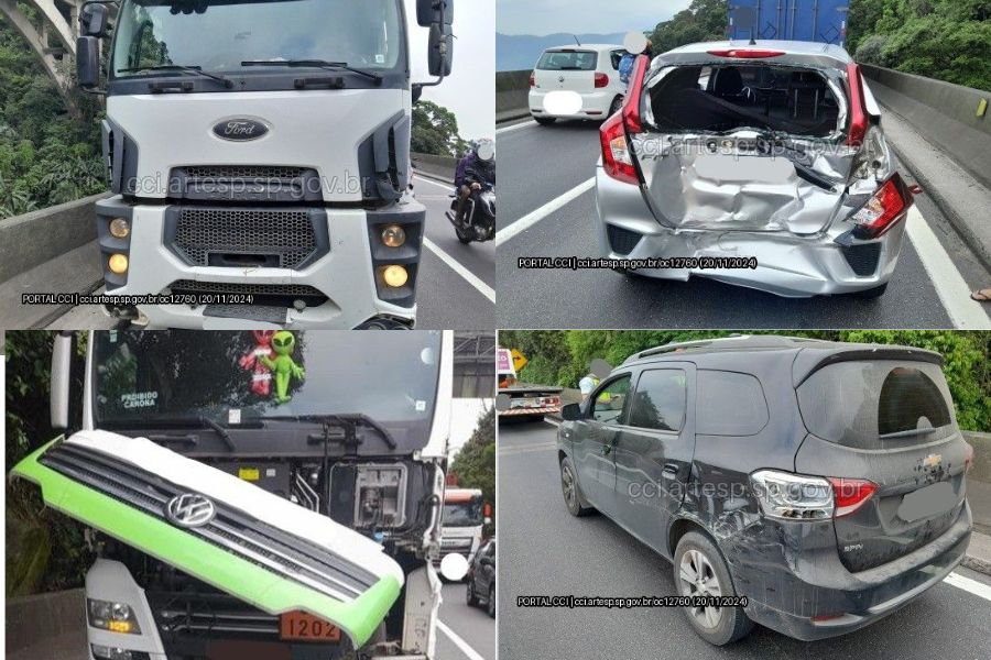 Engavetamento entre carretas e carros gera lentidão na Rodovia Anchieta