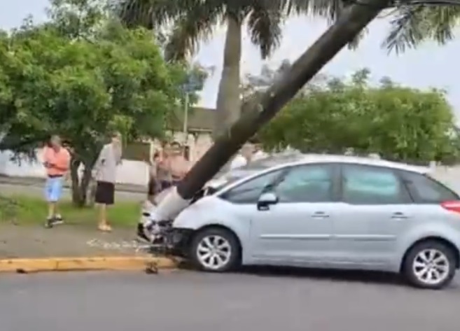 Motorista passa mal ao volante e derruba poste em Praia Grande; VÍDEO