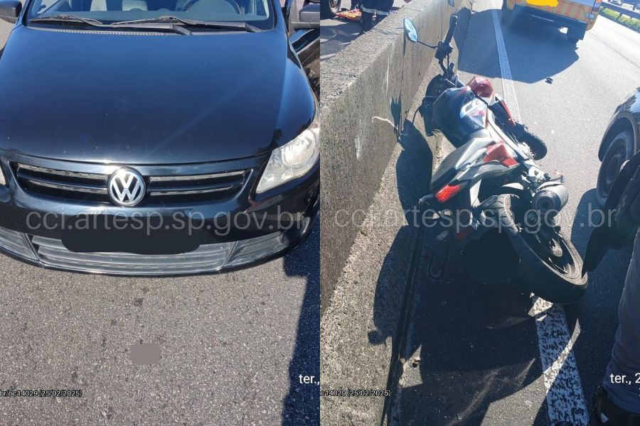 Motociclista e motorista de carro ficam feridos após acidente em Praia Grande