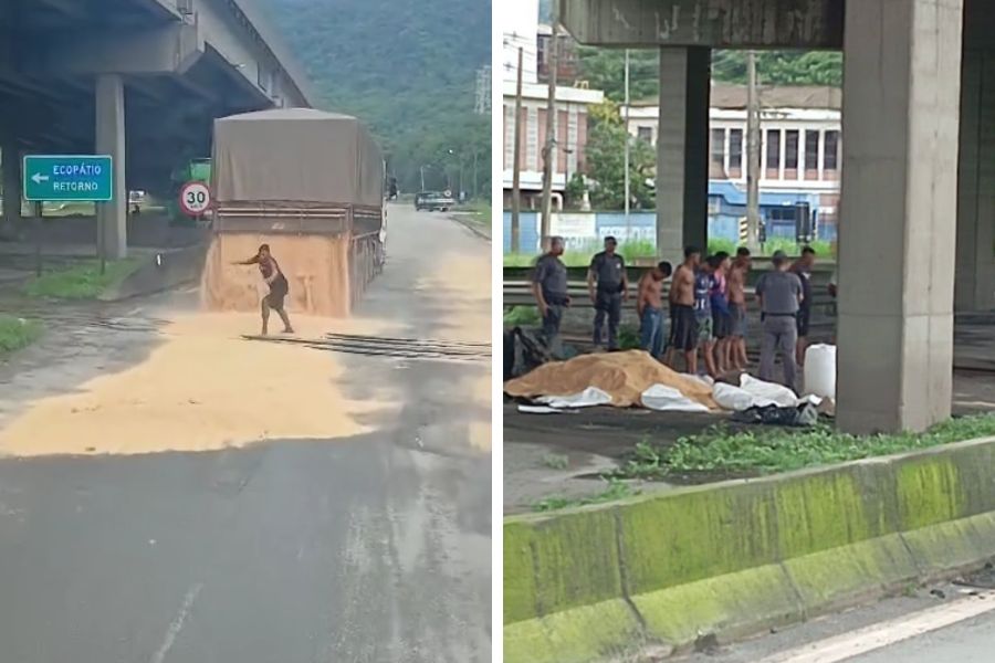 Criminoso é preso após saquear carga de soja no polo industrial de Cubatão; VÍDEO