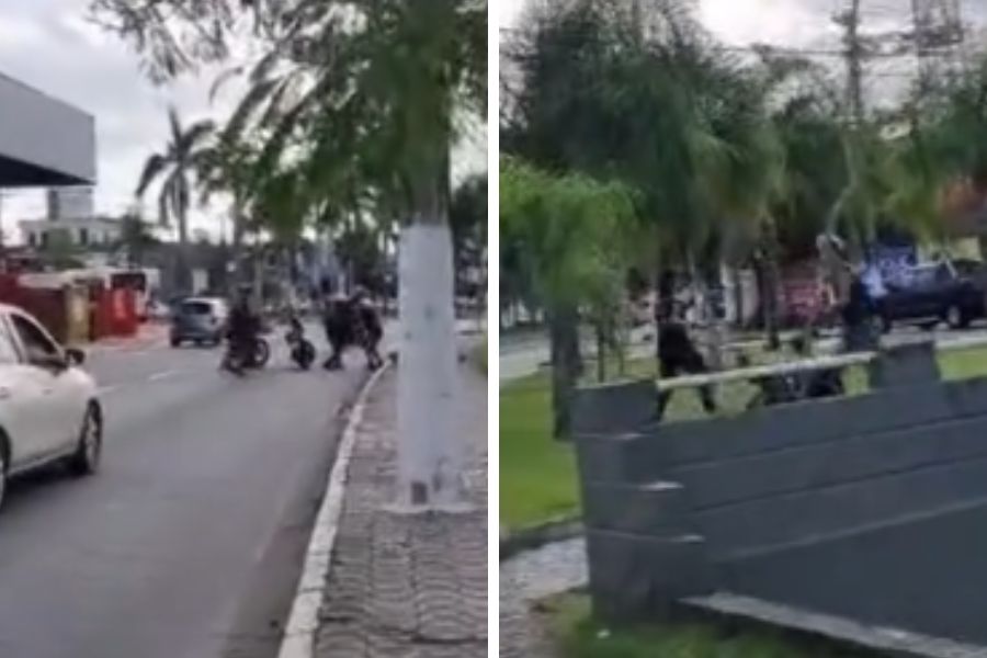 Homens são vistos trocando socos no meio da rua em Praia Grande; VÍDEO