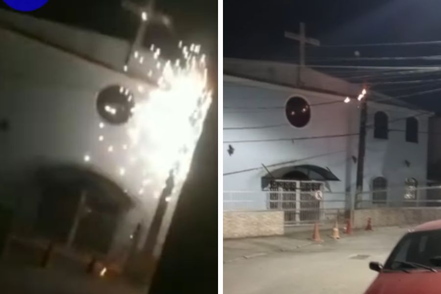 Curto-circuito em fiação assusta moradores e mobiliza bombeiros em Cubatão; VÍDEO