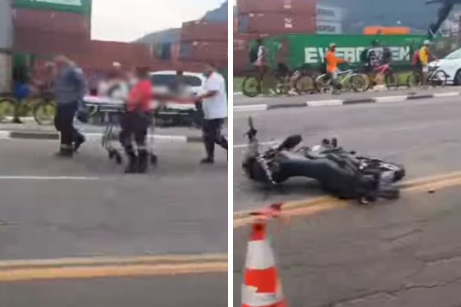 Três pessoas ficam feridas após colisão entre motos em avenida movimentada de Guarujá