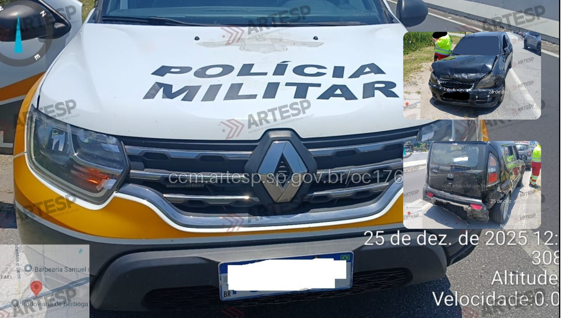 Carro fecha viatura da Polícia Rodoviária e provoca engavetamento na Rio-Santos