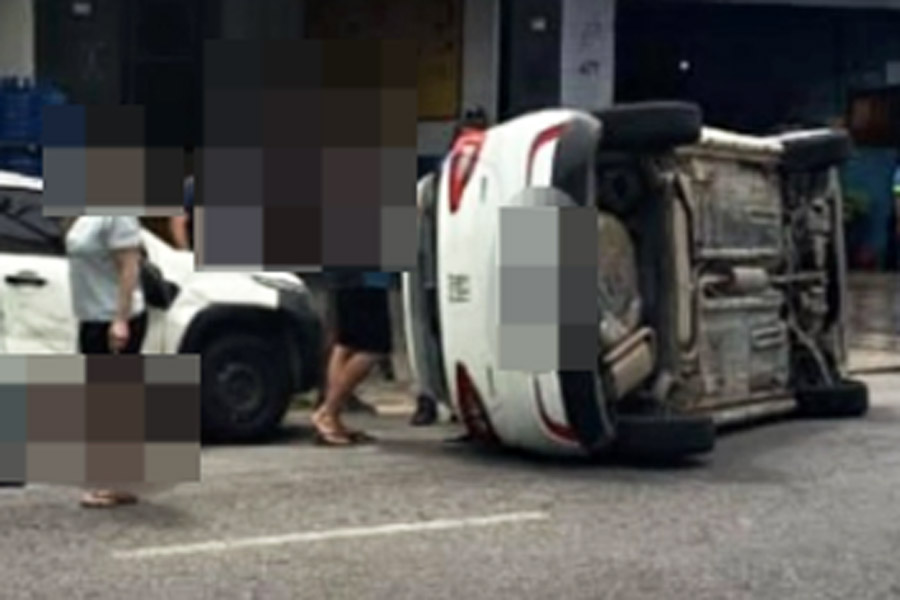 Motorista fica ferido após perder controle da direção e capotar com veículo em Santos