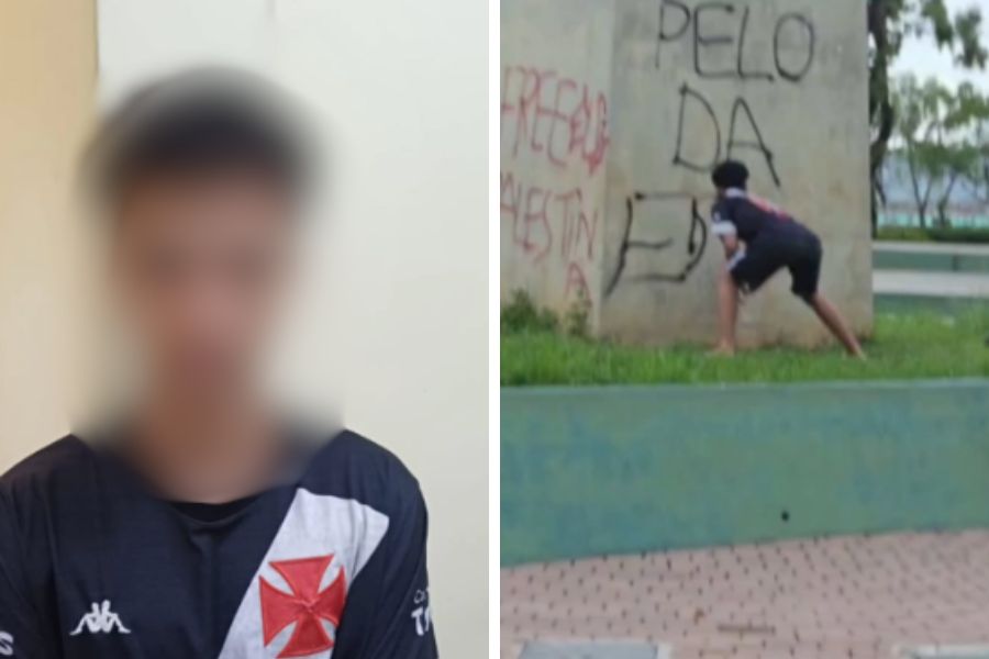 Adolescente é detido após ser flagrado pichando praça em Cubatão