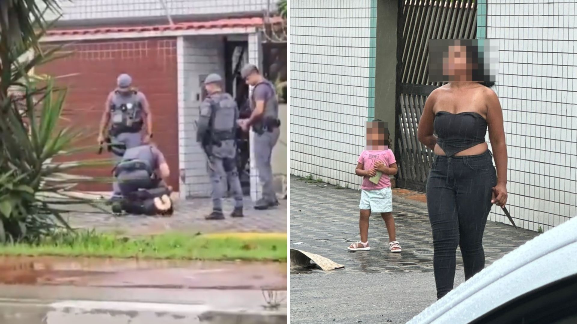 Mulher em surto é imobilizada após ameaçar com faca em avenida de Santos; VÍDEO