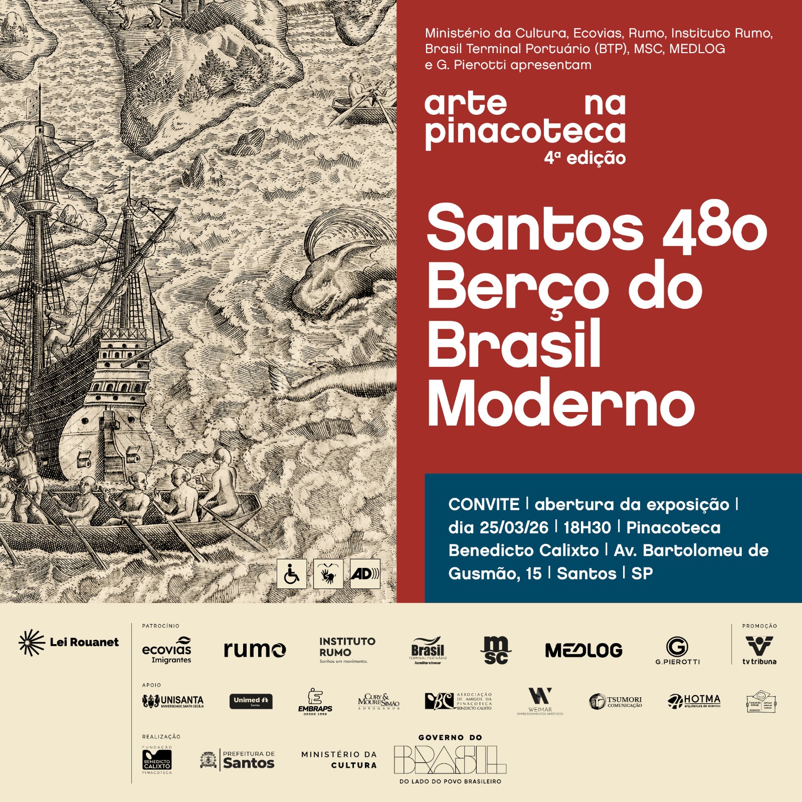 Pinacoteca Benedicto Calixto inaugura exposição “Santos 480 anos – Berço do Brasil Moderno”