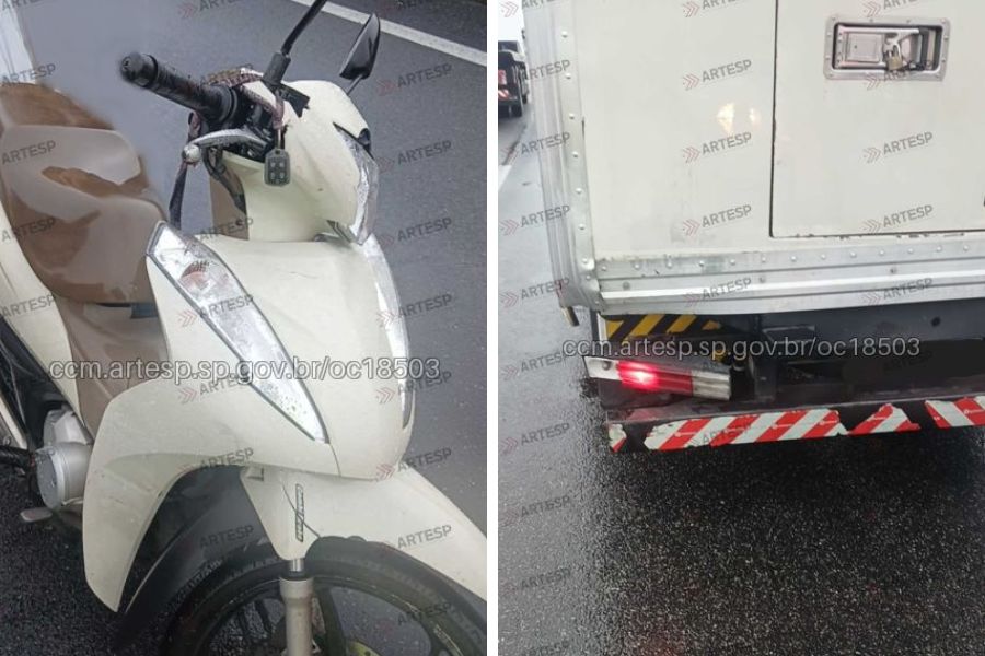 Motociclista fica ferida após colisão com van na entrada de Santos