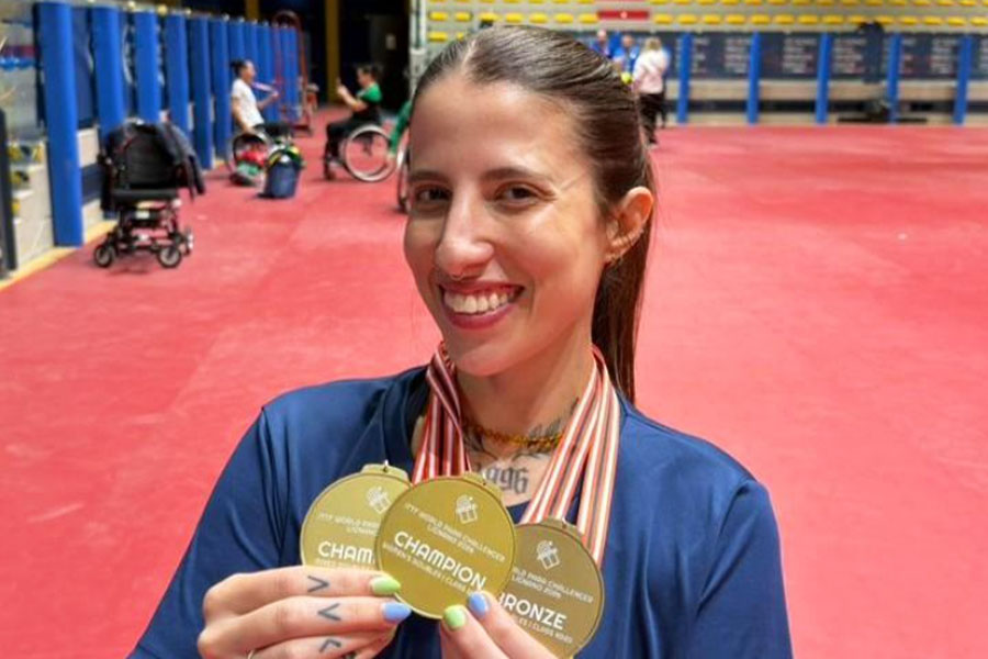 Mesatenista santista volta da Itália como a líder do ranking mundial paralímpico de duplas