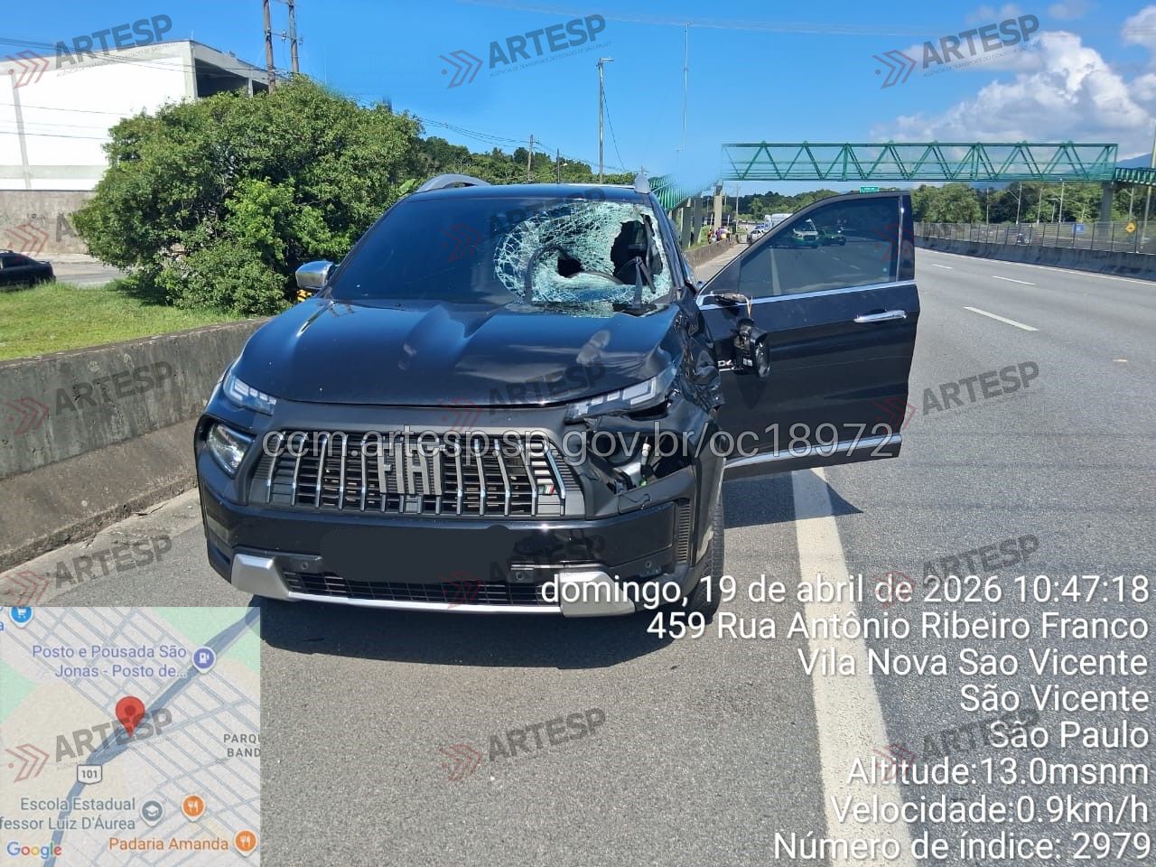 Pedestre morre após ser atropelado por picape em rodovia de São Vicente