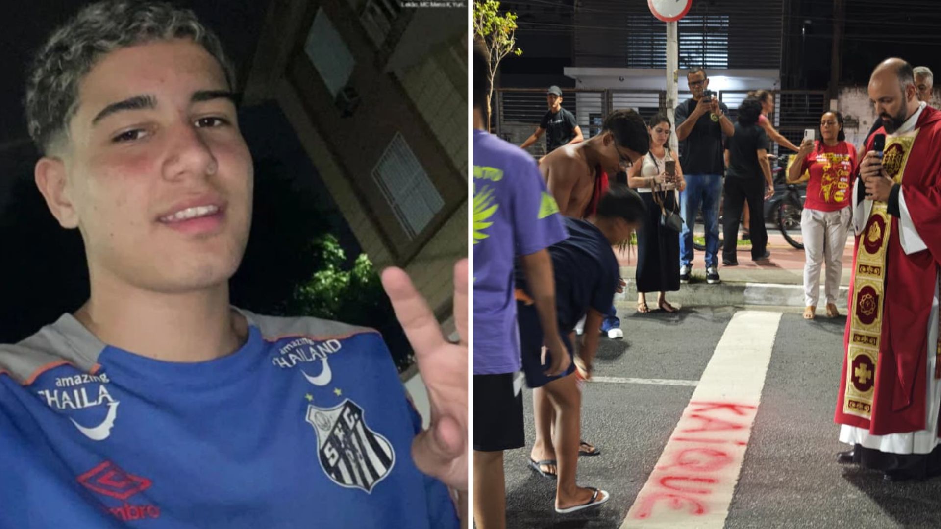 Padre critica imprudência e comunidade se ajoelha em faixa onde adolescente foi atropelado em Santos; VÍDEO
