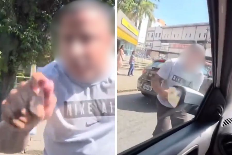 Motorista quebra retrovisor de carro durante briga de trânsito em São Vicente; VÍDEO