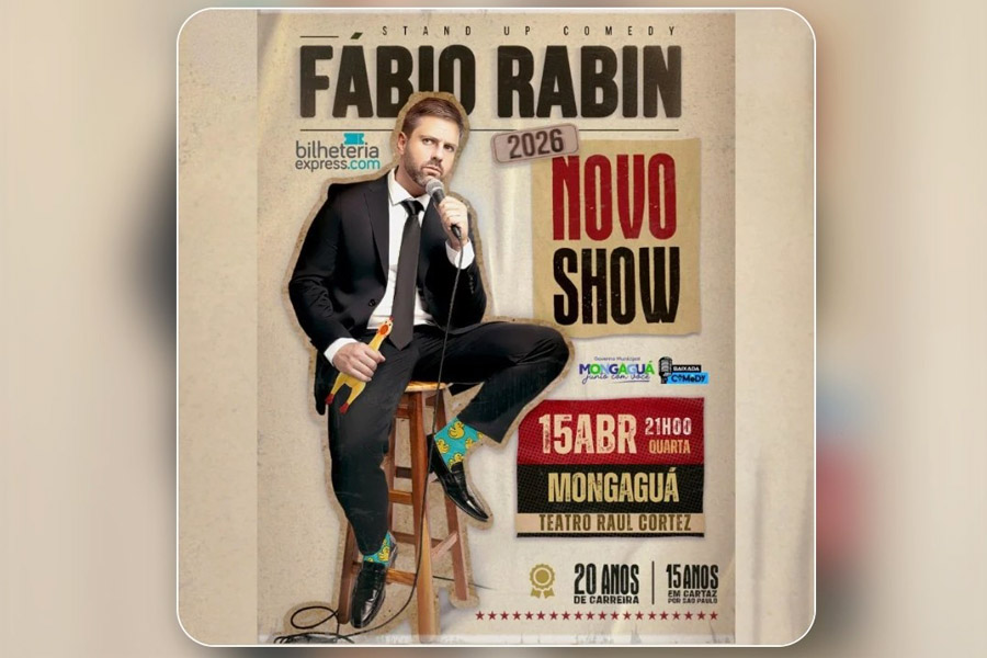 Mongaguá recebe stand-up de Fábio Rabin nesta quarta-feira