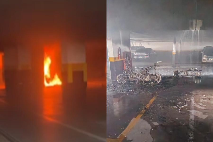 Duas motocicletas causam incêndio em garagem de condomínio no Marapé, em Santos