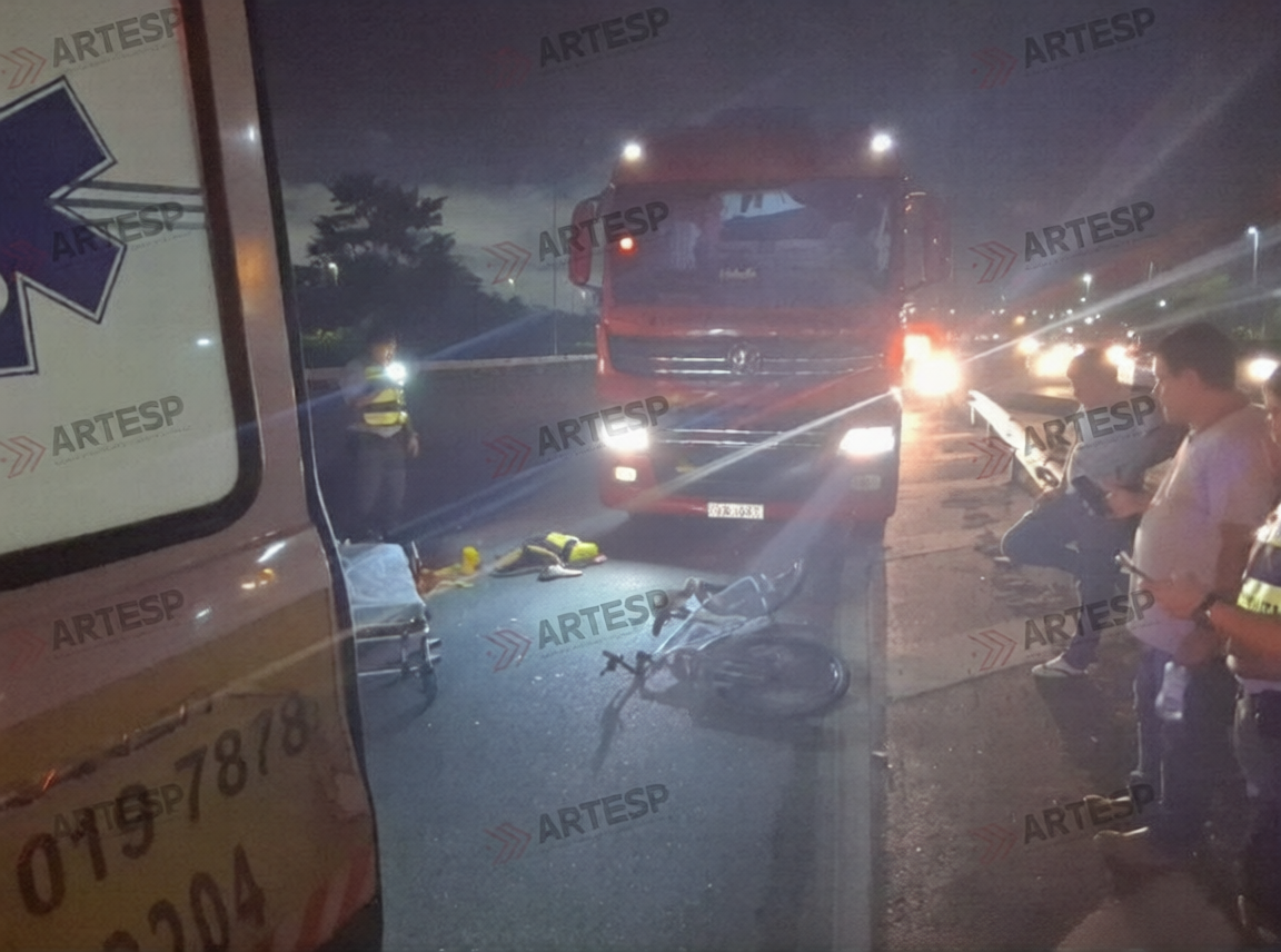 Ciclista fica gravemente ferido após acidente com carreta na Anchieta em Cubatão