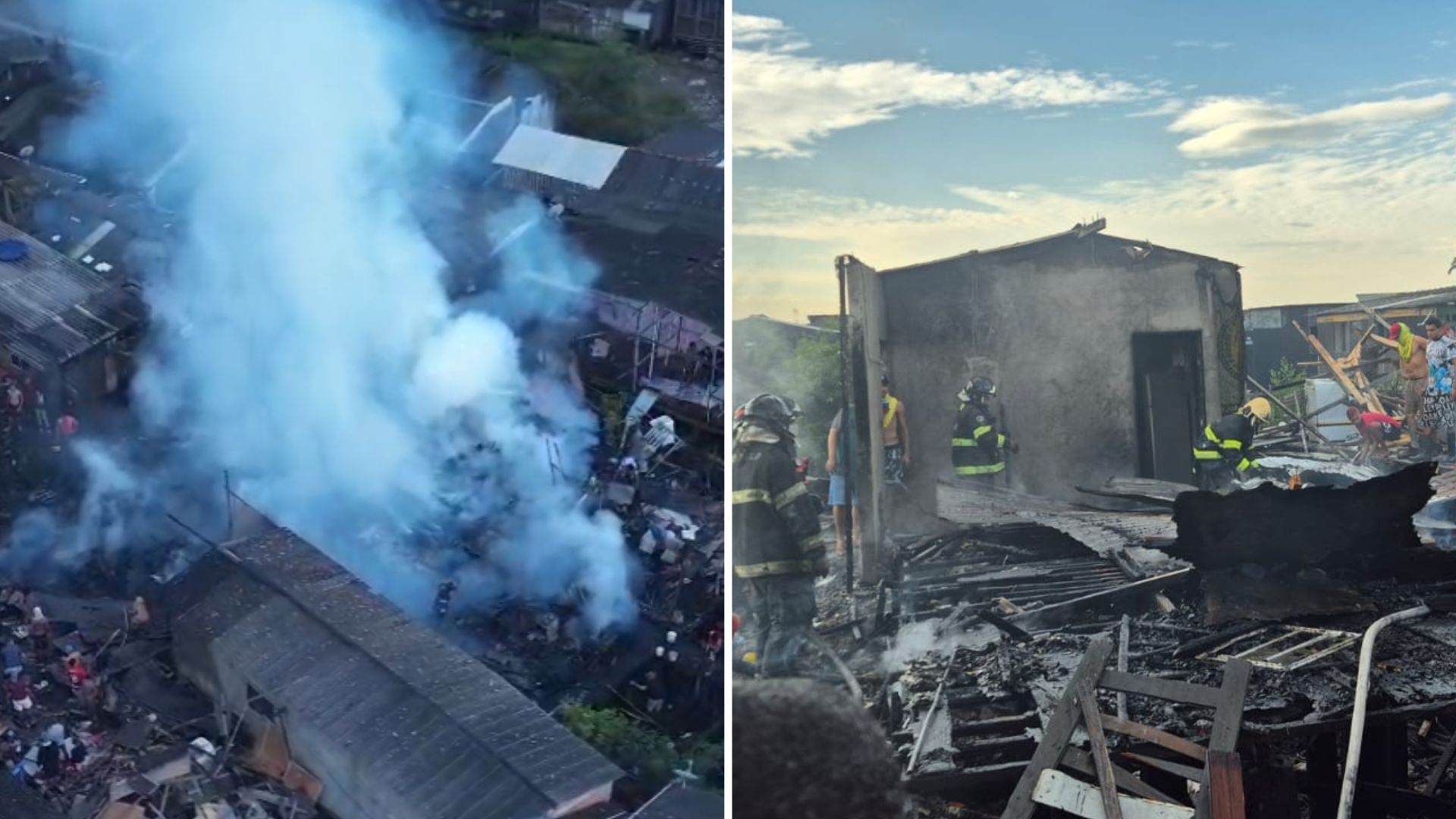 Incêndio destrói dez moradias na Vila dos Pescadores, em Cubatão; VÍDEO
