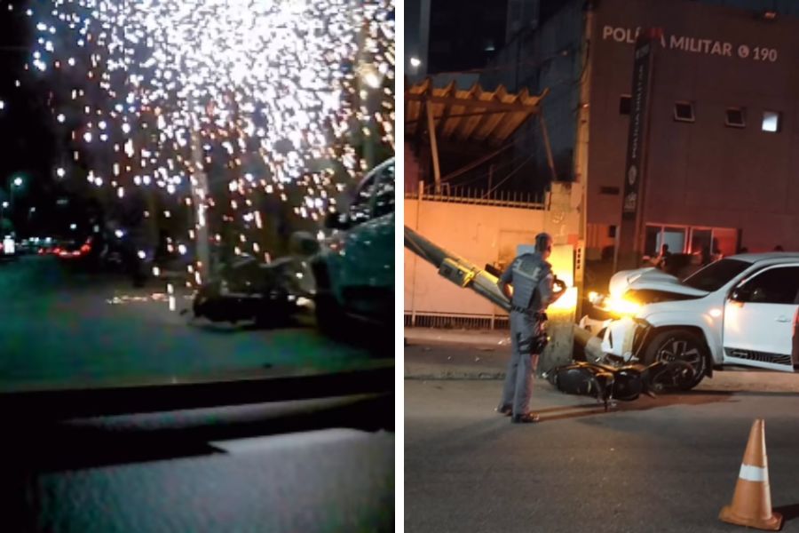 Motorista desmaia ao volante, bate em poste e deixa bairro sem luz em Santos; VÍDEO