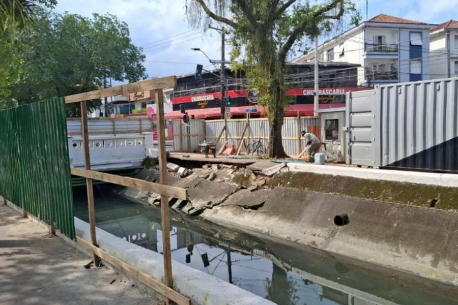 Prefeitura inicia obras para recuperar trecho danificado do Canal 4 após chuvas em Santos